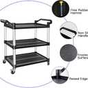 Plastic Utility Carts with Wheels, 3-Tier Restaurant Cart, Heavy Duty Rolling Cart Food Service Cart 420LBS, Bus Cart with Lockable Wheels and Rubber Hammer for Warehouse/Kitchen, Black