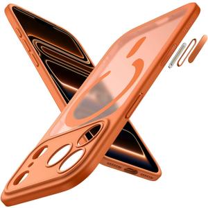 JETech Magnetic Case for iPhone 17 Pro 6.3-Inch Compatible with MagSafe, Shockproof Slim Phone Cover with Built-in Camera Control Button, Matte Translucent Back (Orange)