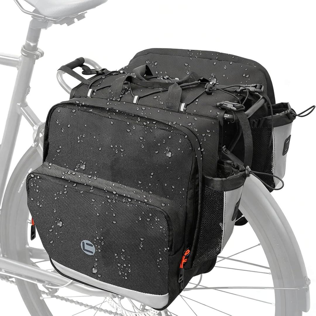 NDakter Bike Panniers, 30L Waterproof Panniers Bike Bags for Rear Rack, Expandable Double Bicycle Trunk Saddle Bag with Reflective Strips,E-bike Accessories for Commute and Mountain Cycling Travel