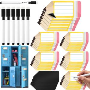 36 Pcs 5.2 x 2.5 Inches Magnetic Dry Erase Name Tags for Classroom with 6 Markers, Reusable Pencil Name Labels for Desks Lockers Whiteboards, Back to School Teacher Supplies