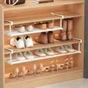 Hanging Shoe Organizer for Closet, Expandable Rack Organizer Under Cabinet Shelf - for Kitchen, Book or Clothing Storage and Organization. (White-1Pcs)