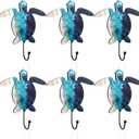 DoubleFill 6 Pcs Sea Turtle Wall Hooks Wooden Towel Hooks Decorative Hawaiian Tropical Wall Hangers Vintage Summer Towel Hangers Decor for Beach Pool Bathroom Bedroom Decoration