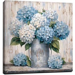 LAIART Blue Hydrangea Wall Art Farmhouse Wall Decor Flower Canvas Print Artwork for Bathroom Bedroom Living Room Dining Room
