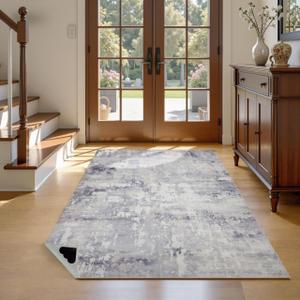 Washable Rugs 4x6 Area Rugs for Living Room, Modern Abstract Rugs with Non-Slip Backing, Neutral Accent Low Pile Soft Carpet for Bedroom, Dining Room, Nursery, Home Office, Light Gray