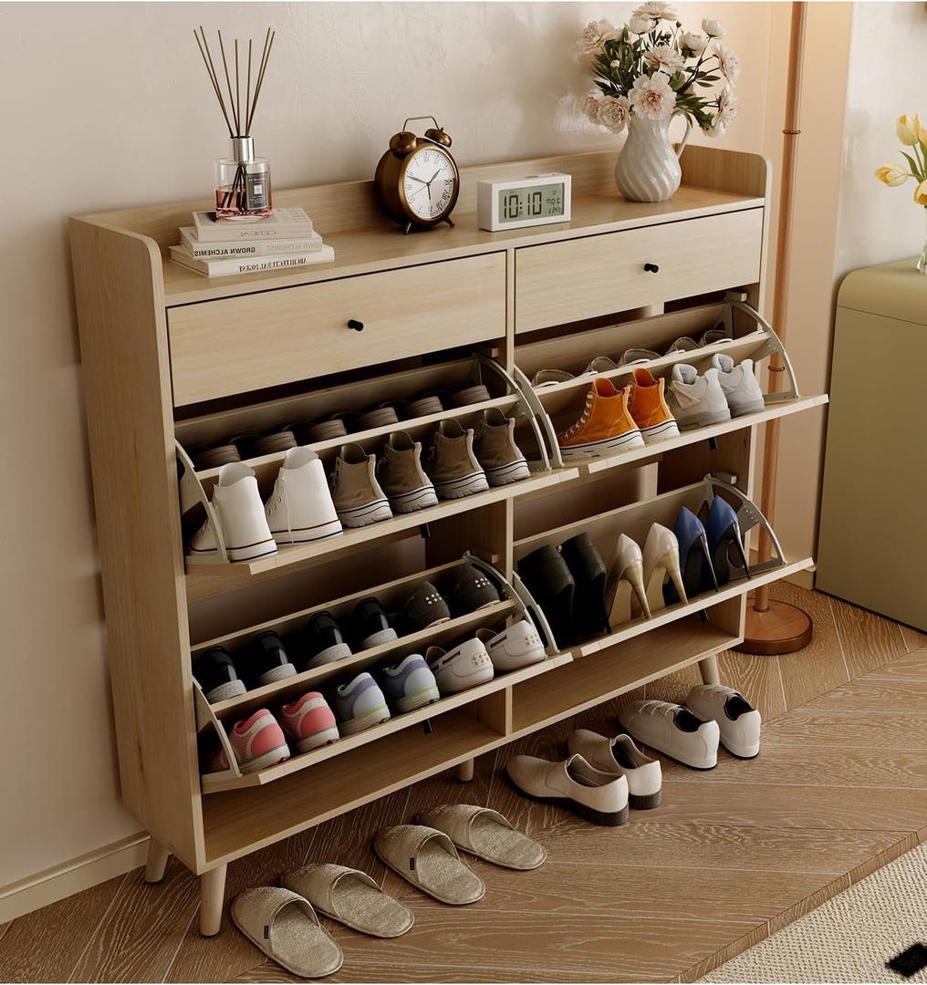 Dainslef Shoe Storage Cabinet with 4 Flip Drawers,2 Drawers, Narrow Shoe Rack Cabinet, Freestanding Shoe Cabinet Organizer for Entryway, Oak