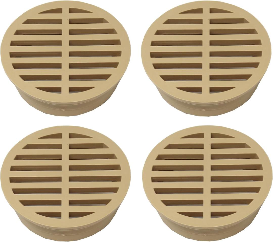 4" Outdoor Round Flat Drain Grate Cover (4, Tan)