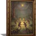 Vintage Gold Framed Frog Wall Art,Frogs Dancing in Moonlight Forest Painting Canvas Prints,Whimsical Animal Wall Decor,Retro Country Toad Poster Artwork,for Corridor Living room Bedroom Kitchen, 24"L x 16"W