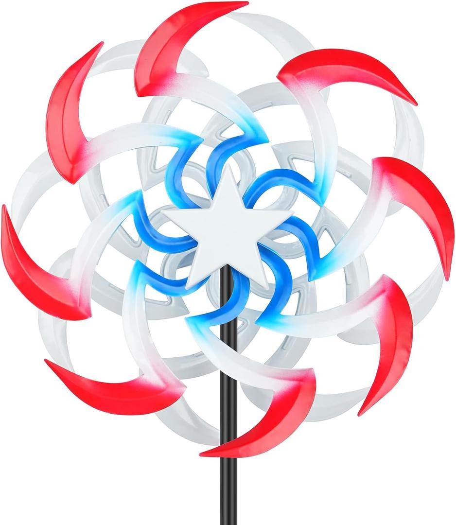 Wind Spinners Outdoor Metal with Patriotic, American Flag Pinwheel Decorations with Metal Stake, Yard Art Decor for Patio, Lawn & Garden, Creative Gifts 57.5 * 13 Inch
