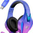 PHOINIKAS Wireless Gaming Headset for PS4 PS5 PC Switch, Wireless 2.4GHz Gaming Headphones with Detachable Noise Canceling Mic, 7.1 Stereo Sound, Only 3.5mm Wired Mode for Xbox Seires - Violet (Q5S)