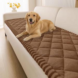 Smiry Fuzzy Couch Cover for Dogs, Non Slip Washable Pet Sofa Cover, Scratch Proof Hair Resistant Plush Sofa Slipcover, Pet Friendly Couch Cushion Protector for Cat, Brown, 27.6" x 47"