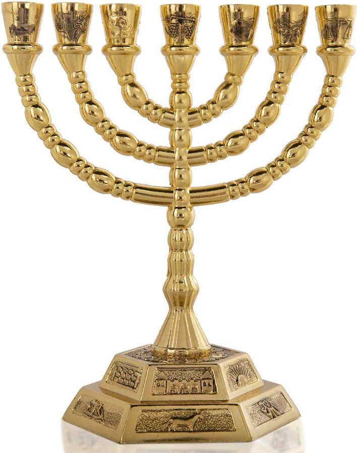 6" 7-Branch Menorah Hanukkah for Shabbat, Tabernacle, Menorahs for Chanukah, Jewish Decorations (Light Gold)