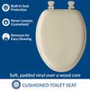 Mayfair Padded Toilet Seat, Cushioned Soft Vinyl over Wood Core Seat, Secure Hinges, Easy Clean, Made in USA, Elongated, Bone