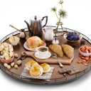 Farmhouse Oak 24" Lazy Susan Turntable Organizer for Cabinet, Round Wooden Lazy Susan Organization and Storage for Dining Table, Pantry, Kitchen, Countertop, Cupboard,Home Decor, Walnut