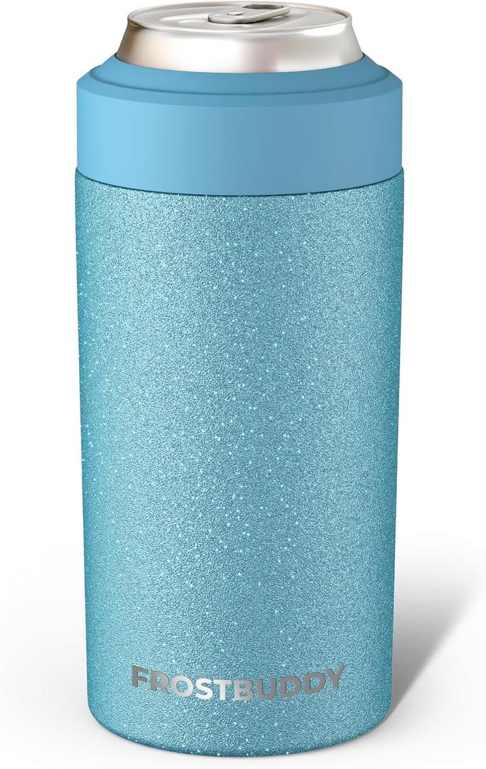 Frost Buddy Universal Can Cooler - Fits Slim Cans, 12/16oz (Glacier Glitz) | 20x colder, cold up to 24 hrs | Sleek, lightweight design | Premium build quality | Coffee-mug ready with add-on lid