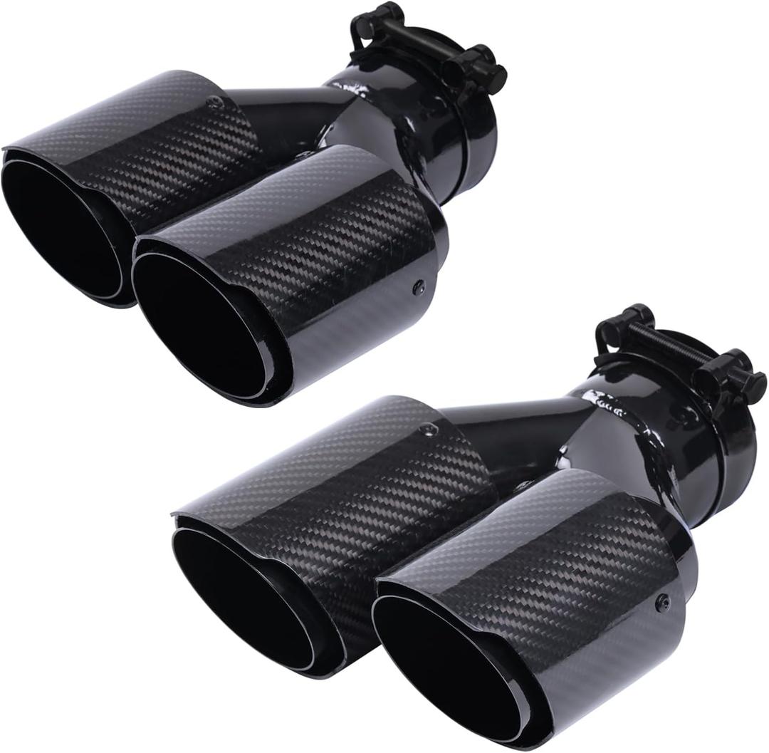 2-Pack Carbon Fiber Dual Exhaust Tips 3" Inlet to 3.5" Outlet, Universal Tailpipe 3 Inch Exhaust Muffler Tips (Gloss)