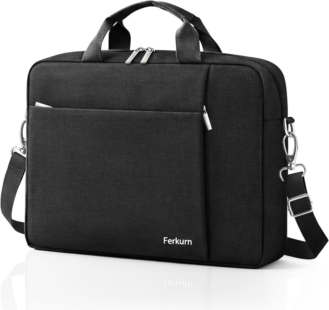 Ferkurn Laptop Bag Case for Women Men Computer Bag Compatible with HP Envy Pavilion Omen/LG Gram/MSI/Dell Inspiron XPS/Lenovo/Acer, Shoulder Strap Carrying Messenger Briefcase, Black, 17 17.3 Inch