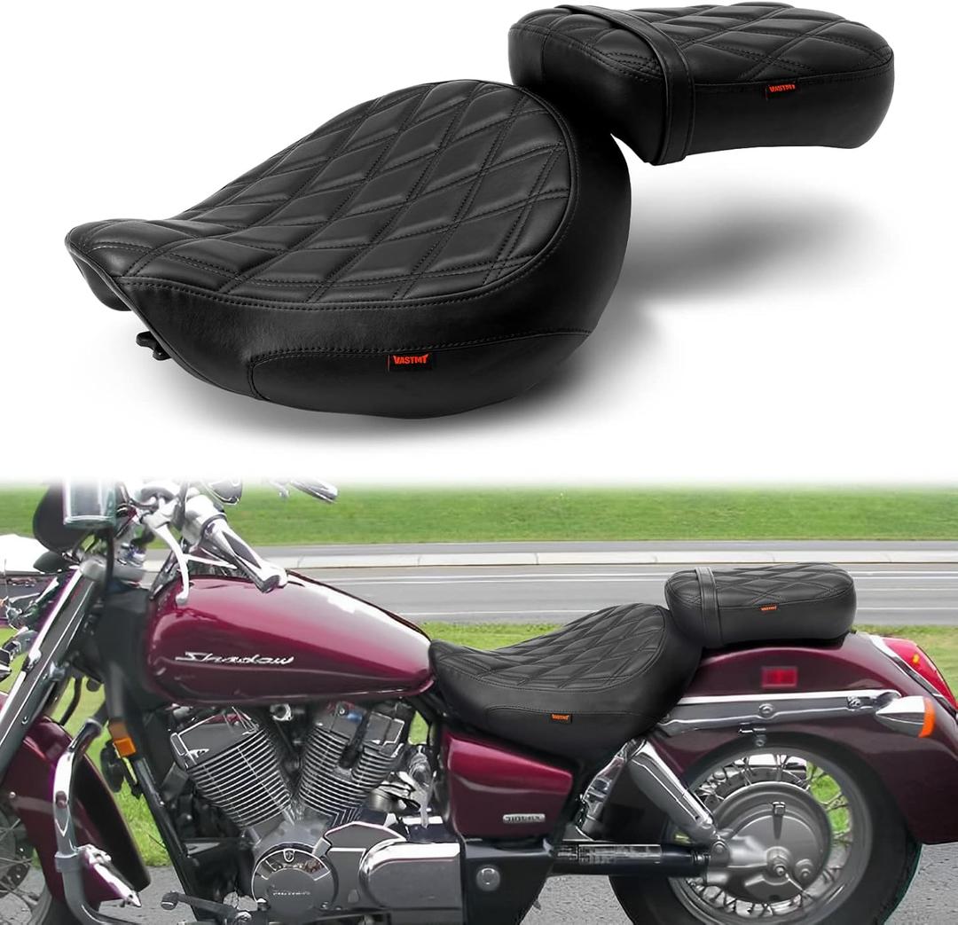 Motorcycle Driver Passenger Seat with Diamond Pattern Stitching Compatible with Shadow ACE VT750 VTC750C VTC750CD 1998-2003