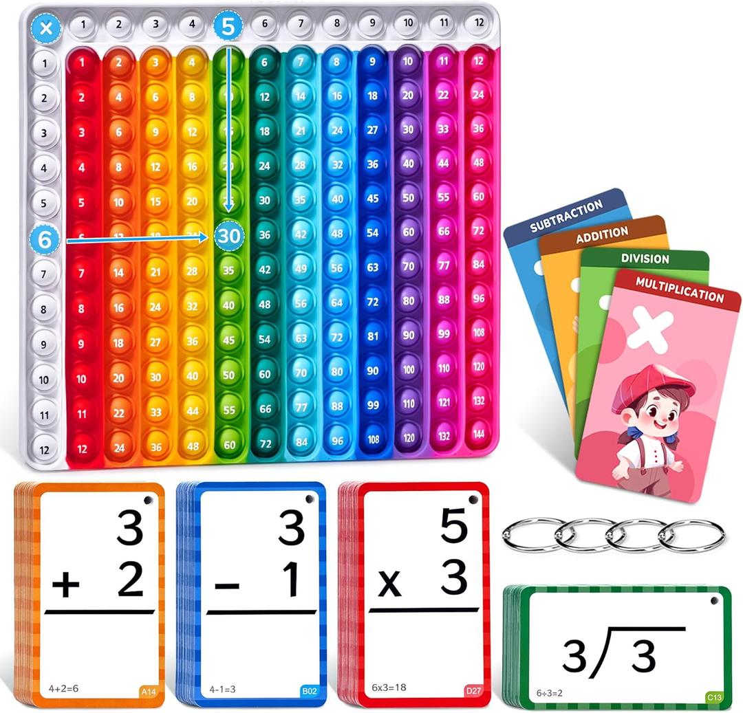 JoyCat 288 Flash Cards for Kids Ages 4-8, Math Flash Cards & Pop Fidget Chart, Math Manipulatives Game for Addition Subtraction Division Multiplication for Kindergarten 1st 2nd 3rd 4th 5th 6th Grade