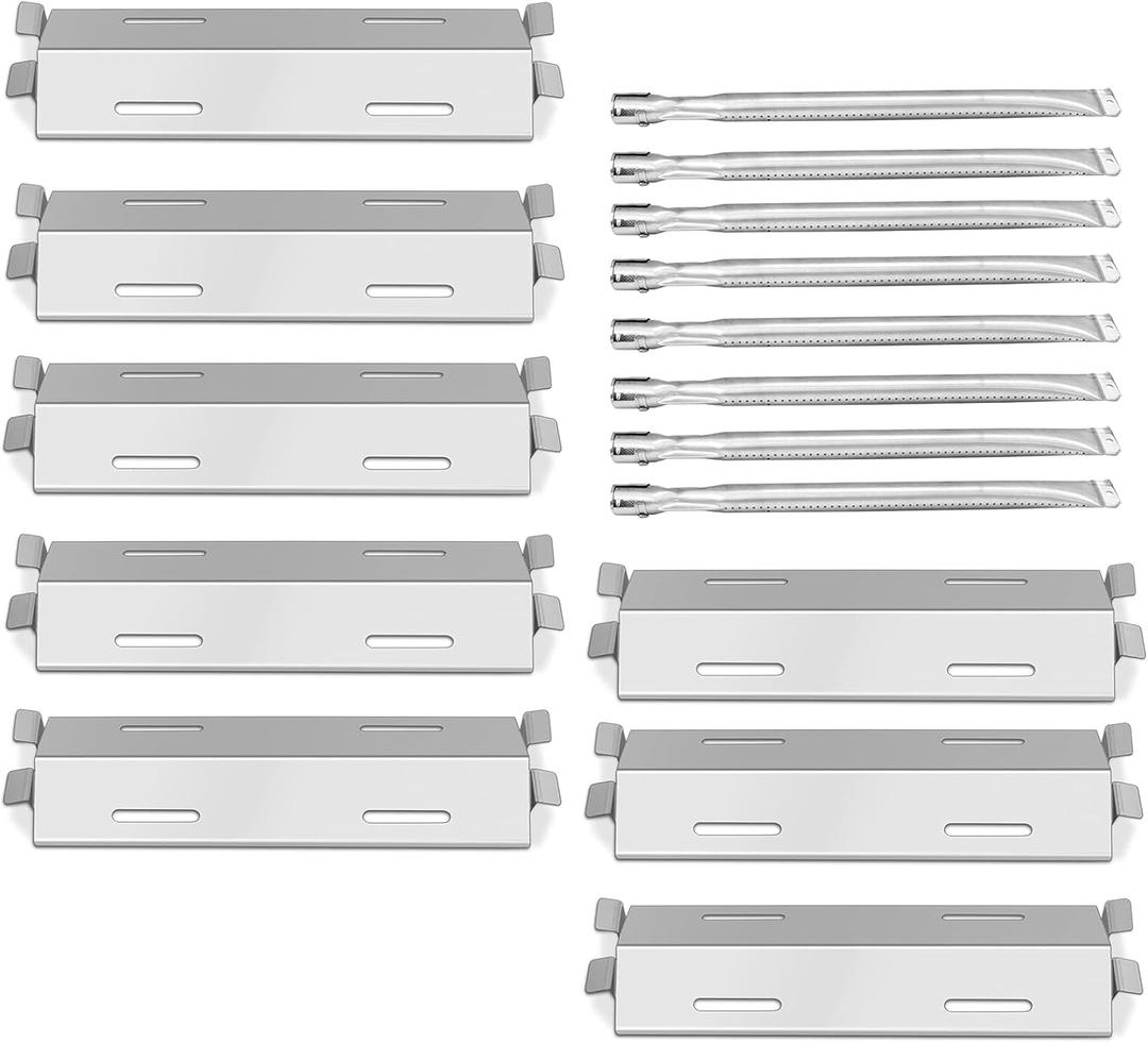 Gas Burner and Heat Plate Shield Stainless Steel Grill Replacement Parts for Members Mark GR2039201-MM-00, Bakers and Chefs ST1017-012939, Outdoor Gourmet GD430, Set of 8 Pack Heat Tent & Burner Tube