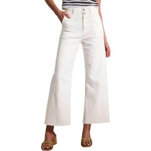 Allimy Womens High Rise Two Button Closure Cropped Jeans Wide Leg Front Slip Pockets Frayed Hem Denim Pant (12, White)