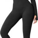 BRXL Long Sleeve Jumpsuit for Women Built-In Bra Workout Yoga Full Body Suits Shapewear One Piece Bodycon Jumpsuits (Large, Black)