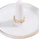 oskas White Ring Dish Holder,Engagement Wedding Bridal Shower GiftDecorative Trinket Tray,4 Inch,Ceramic,White