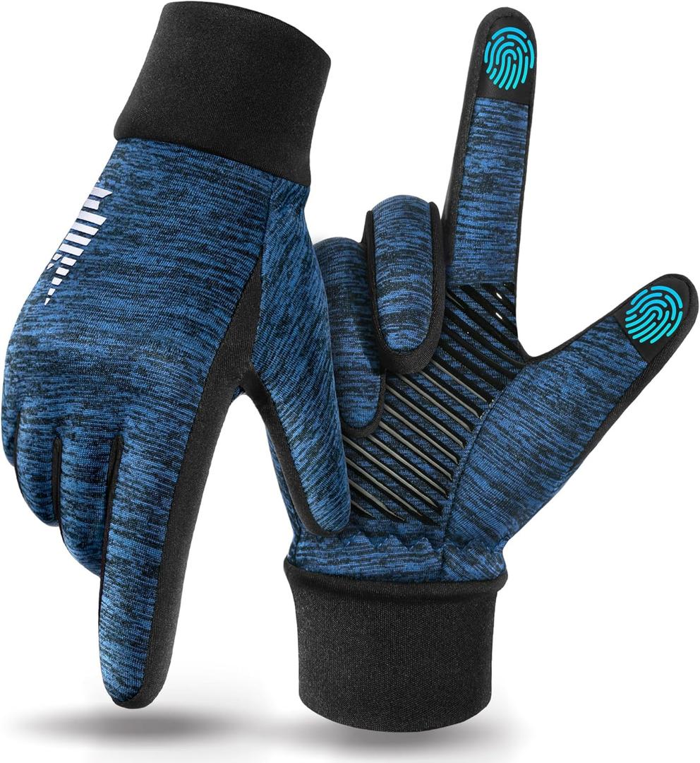 rivmount Lightweight Winter Running Gloves, Touch Screen & Anti-Slip Warm Thermal Glove Liners, Cool Weather Driving Cycling Hiking Biking Walking Sporting for Women Men (Small, Blue)