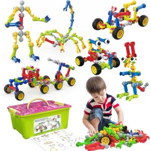 Stem Building Toys for 3 4 5 6 7 8 Year Old Boys Girls Kids,180 Pieces Building Blocks Educational Learning Toys with Large Storage Box,Ideal Christmas Birthday Gifts