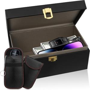 Extra Large Faraday Box, RFID Box for Car Keys with Pouch, Faraday Cage Key Fob Protector, Carbon Fiber Signal Blocker for Keyless Fob, Anti Theft Faraday Bags for Car Keys, Phones