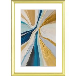 Fkvat 4x6 Picture Frame, Gold Brushed Thin Metal Aluminum Photo Frame with HD Glass, Fit 3x5 with Mat or 4 x 6 without Mat, for Table and Wall, 1 Pack