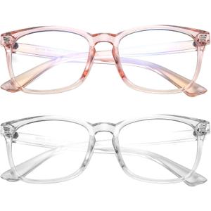 Hycredi Kids Blue Light Blocking GlassesAnti Eyestrain & UV Protection, Computer Gaming TV Phone Glasses for Boys Girls (A1* 2 Pack (Clear Pink +Clear))