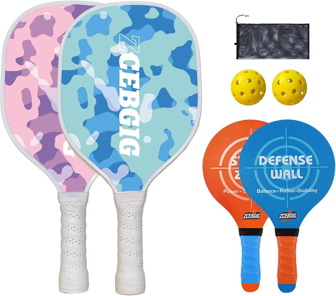 Pickleball Paddles Set, 4 Premium Rackets with 2 Balls, Mesh Bag for Indoor and Outdoor Play, Blue