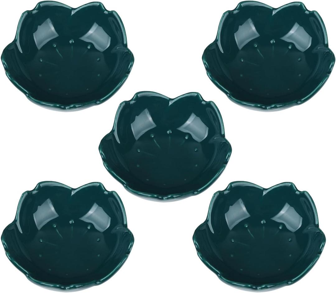 WHJY Dark Green Cherry Blossom Dish Set, Cute Pink Ceramic Plates, Sauce/Seasoning Dish, Sushi Dishes, Soy Dipping Bowl, Dessert, Appetizer Plates, Serving Dish for Kitchen Home  Set of 5