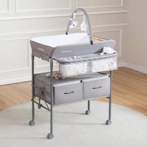 Baby Changing Table, Versatile Folding Changing Table, Waterproof Diaper Changing Station, Adjustable Height with 2 Drawers,Baby Changing Station, Mobile Nursery for Infant and Newborn 