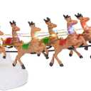 innodept12 Christmas Winter Santa's Sleigh with 8 Reindeers - Winter Lane Christmas Village Decor Santa Sleight with Reindeer LED Light String and Music, Fireplace Home Decor Xmas, Red Sleigh