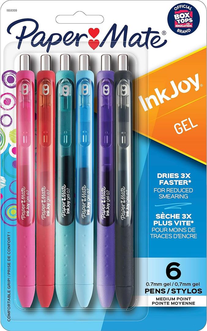 Paper Mate InkJoy Pens, Gel Pens, Medium Point (0.7 mm), Assorted, 6 Count