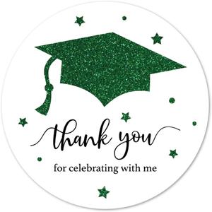 Green White Graduation Thank You Stickers, Congrats Grad Party Favor Sticker Labels 40-Pack 2in