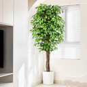 7ft Large Ficus Artificial Trees with Natural Curved Trunks, 84" Tall Lush Faux Tree for Home Decor Indoor, Green Lifelike Fake Ficus Tree Artificial Plants in Pot