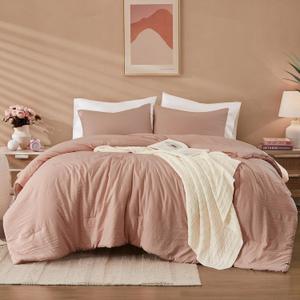 WRENSONGE Queen Comforter Set - 3 Pieces Dusty Pink Comforter Prewashed Soft Lightweight for All Seasons,Fluffy Down Alternative Comforters Queen Size with 2 Pillow Shams