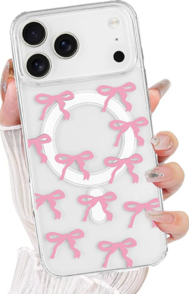 DALIHEBO Magnetic Case for iPhone 17 Pro, 3D Pink Magnetic Stand Bowknot Phone Case, Cute Pink Clear Bow Aesthetic Design Soft Durable TPU Transparent Protective Cover for Women Girls-03