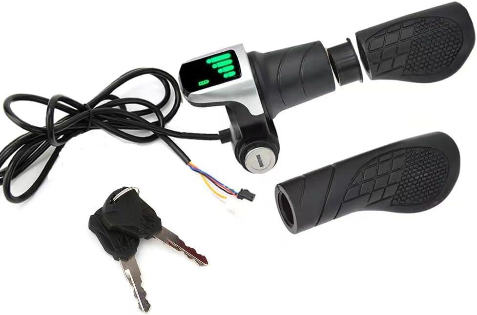 36V Twist Grip Throttle with LCD Display (Power Indicator) & Key Lock - Universal Fit, Easy Install for E-Bikes/Scooters/Motorcycles