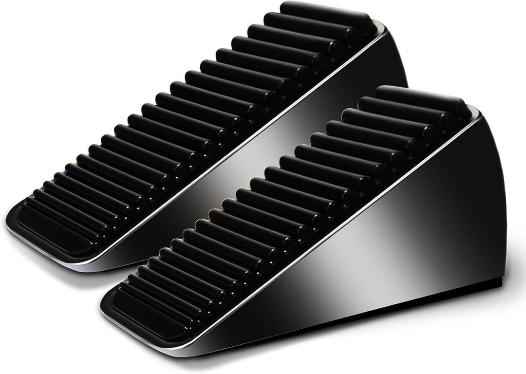 2Pc Strongest Large Door Stop - Heavy Duty Tall Wedge Stoppers for Bottom, up to 2.6In Doorstop, Zinc Alloy and Silicone Made, Suits Any Heavy Door and Smooth Floor (Black - 2 Pack)