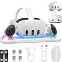 Charging Dock for Meta Quest 3S/Quest 3, Magnetic Charging Station for Oculus Quest 3 VR Headset & Controllers, with 2 Rechargeable 2100mAh Batteries, USB-C Charger and Cable, Supports LED Indicator