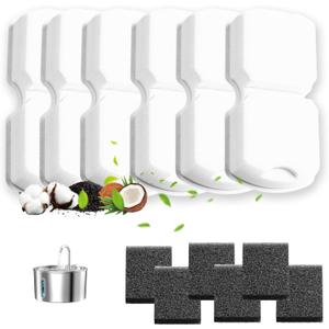 Cat Water Fountain Filters: 6 Filters + 6 Sponges Cat Fountain Replacement Filters for Cat Fountain with Activated Carbon Filter and Ultra-fine Fiber
