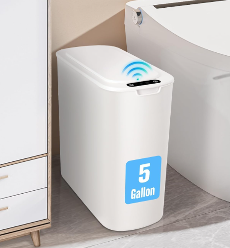 Cesun Motion Sensor Trash Can, 5 Gallon Automatic Bathroom Garbage Can with Lid, Touchless Smart Plastic Slim Wastebasket for Bathroom, Office, rv, Bedroom, Living Room, White