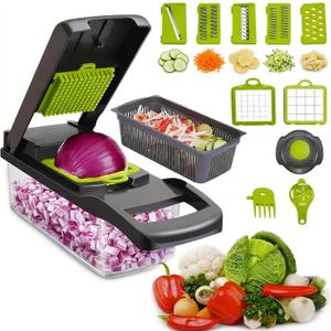 16 in-1 Vegetable Chopper with Container Mandoline Slicer, Onion Dicer, Food Chopper, Cheese Grater Multi Blade Kitchen Cutter for Fruits & Vegetables