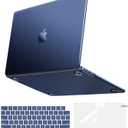 MOSISO Compatible with MacBook Air 13 inch Case 2025 2024 2023 2022 M4 A3240 M3 A3113 M2 A2681,100% Match Official Color,Slim Hard Case&Keyboard Cover&Screen Film for MacBook Air 13.6, Midnight Clear