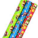 Hallmark Nintendo Super Mario Wrapping Paper Rolls for Kids with Cutlines on Reverse (3 Rolls: 60 Sq. Ft. Total) Mario, Luigi, Yoshi, Bowser, Princess Peach, Toad