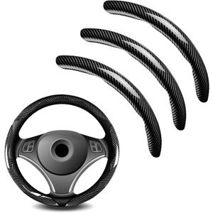 3pcs Universal Carbon Fiber Steering Wheel Cover - Anti-Slip & Segmented Design, Universal 99% Durable Steering Wheel Protector for Men and Women, Car Interior Accessory (Black)