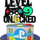 2 x Level Up 9th Birthday Cake Topper - Happy 9th, Double Sided, Video Game Controller Themed Kids Bday Party Supplies